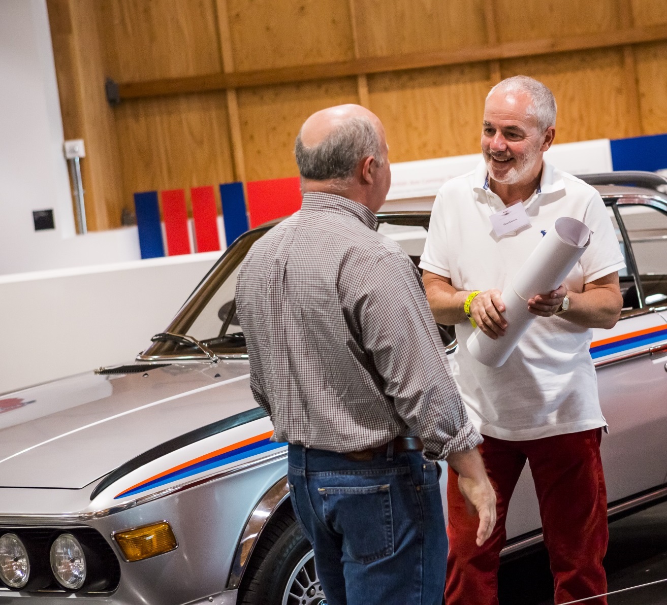 Peter Gleeson, on the right, with his 1973 BMW 3.0 CSL Batmobile in the background