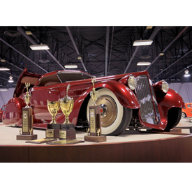The heavily modified 1936 Packard Mullholland Speedster was built by Troy Ladd of Hollywood Hotrods