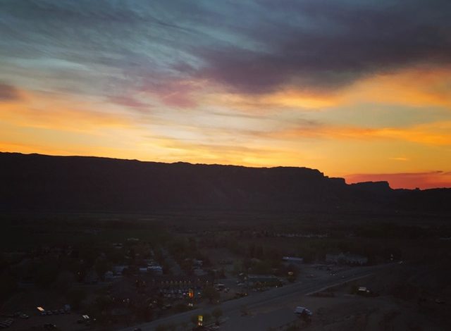 The Sunset Grill in Moab offers the best views of the sun going down!