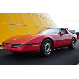The fully restored bright red 1984 Corvette that belonged to Burke Rhoads, a Nicholasville, Kentucky police officer who was kill