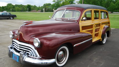 The 1947 Oldsmobile woodie wagon owned by Bernard Huizenga