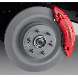 Red Brembo six-piston, fixed aluminum caliper kit by Chevy Performance