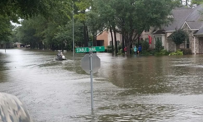 A flooded street in a suburb near Houston