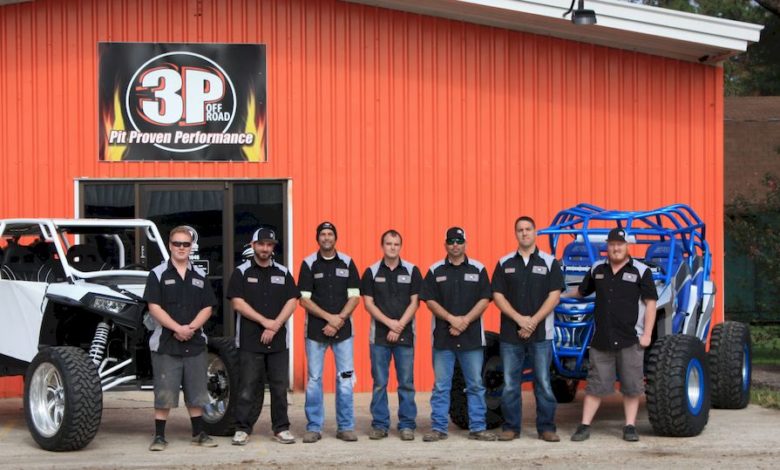 The 3P Offroad staff in front of the company's 3,500 square-foot facility, which is now a makeshift relief center in Tomball, Te