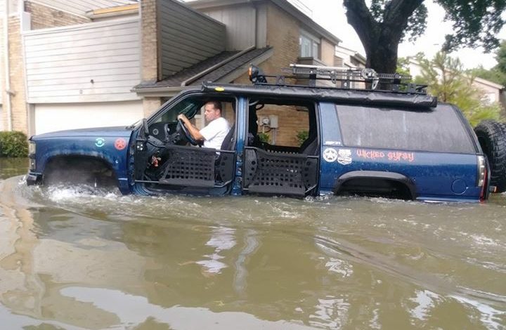 Craig Reitenour, the assistant manager of the 4 Wheel Parts store in west Houston, has been using his personal 4x4 vehicleâ€”somet