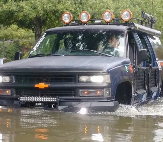 Craig Reitenour, the assistant manager of the 4 Wheel Parts store in west Houston, has been using his personal 4x4 vehicleâ€”somet