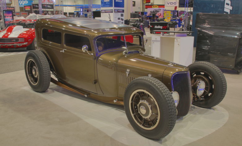 Troy Trepanier's SEMA Battle of the Builders winning carâ€”a 1929 Ford Model-A Tudorâ€”in the Driven Performance SEMA booth
