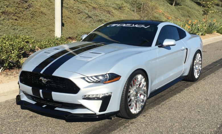 The 2018 Mustang in the Ford booth featured Airdesign USAâ€™s Ford-license accessories, including front splitter, air curtains, ho