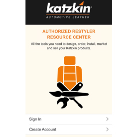 Login page for the new Katzkin Restyler Resource mobile application