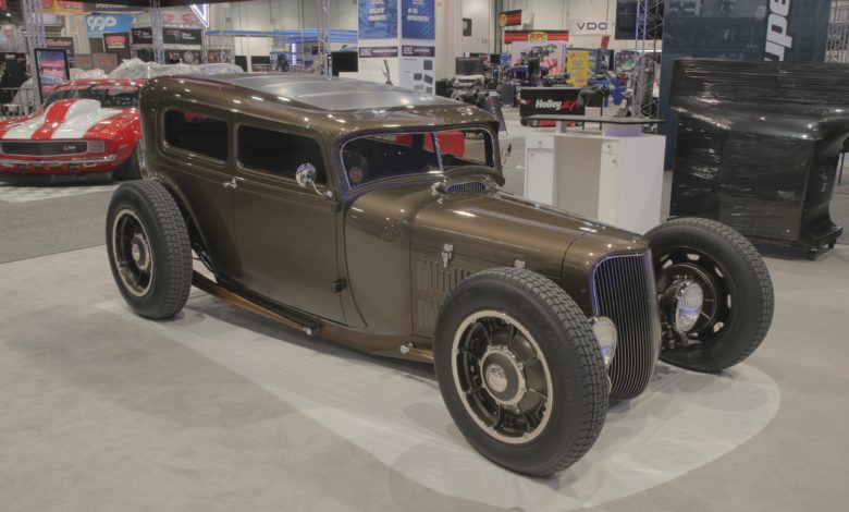 Troy Trepanier and his SEMA Battle of the Builders winning carâ€”a 1929 Ford Model-A Tudorâ€”in the Driven Performance SEMA booth