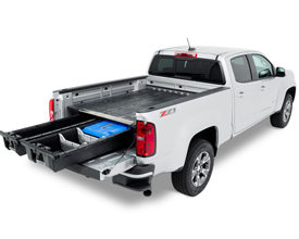 DECKED's storage and organization system is now available for midsize trucks, as evidenced here with the Chevy Colorado