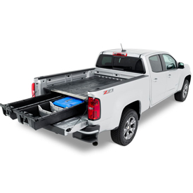 DECKED's storage and organization system is now available for midsize trucks, as evidenced here with the Chevy Colorado