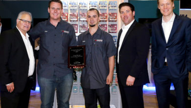 Lumileds presented the 2017 Manufacturerâ€™s Rep of the Year Award to Cody Hooper of Red Line Marketing & Media. Pictured (left to