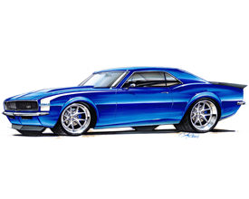 A sketch of the resto-mod 1968 Chevy Camaro to be built by Petty's Garage and given away by MAHLE for the Drive With the Origina