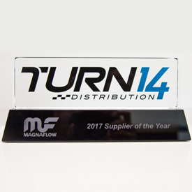 The trophy for the Turn 14 Distribution Supplier of the Year award went to Magnaflow for 2017