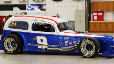 Housed under a 1936 Chevrolet sedan body, Ray Evernham's specialty-built race car named "Ghost" has the appearance of a modified