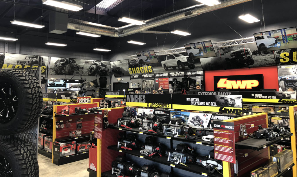 The showroom at 4 Wheel Parts' new Oakland, California shop