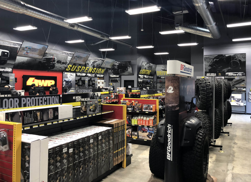 The showroom at 4 Wheel Parts' new Oakland, California shop