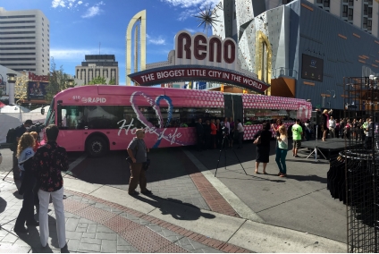 A pink, double-articulated bus in Reno, Nevada, was wrapped in Avery Dennison Supreme Wrapping Film. The bus raised awareness fo
