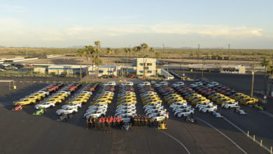 Race cars lined up at the Bob Bondurant School of High Performance Driving