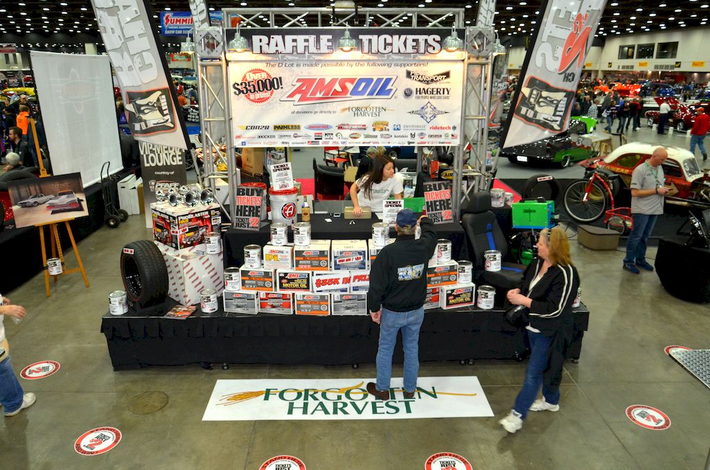 The raffle booth in the D Lot at the March 2-4 Detroit Autorama car show