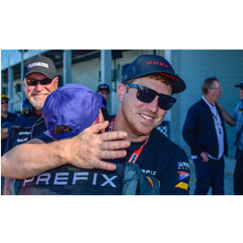 Marc Miller after winning at Sebring International Raceway in the season opener for the TA2 class of the Trans-Am series