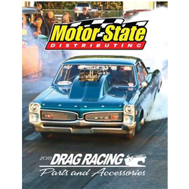 The cover page of Motor State's Drag Racing Parts & Accessories catalog. Access the catalog today by visiting http://online.flip