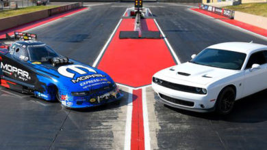 Dodge's Challenger R/T Scat Pack (right) and 2019 Charger SRT Hellcat NHRA Funny Car (left)
