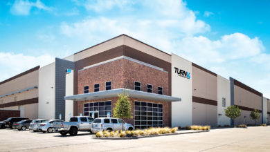 The front door of Turn 14 Distribution's new 272,000-square-foot distribution facility in Arlington, Texas.