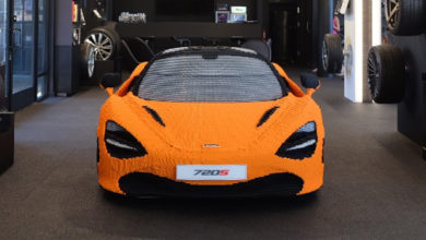 LEGO McLaren 720S featured in P Zero World, the first Pirelli flagship store in the world.