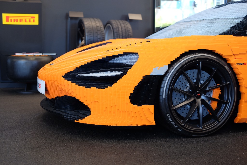 LEGO McLaren 720S featured in P Zero World, the first Pirelli flagship store in the world.