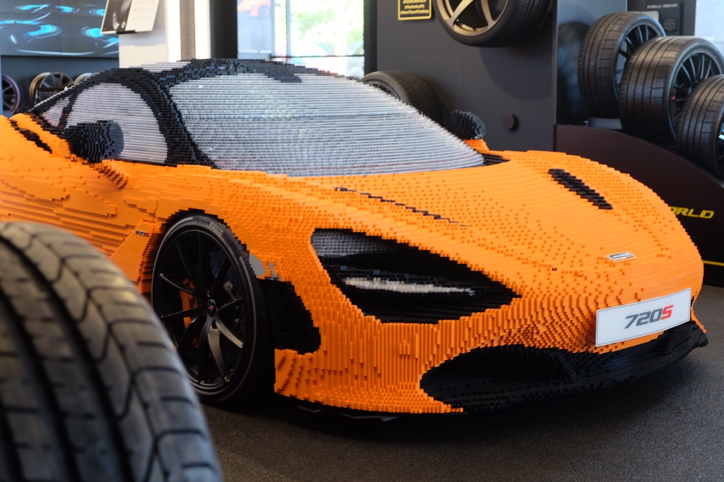 LEGO McLaren 720S featured in P Zero World, the first Pirelli flagship store in the world.
