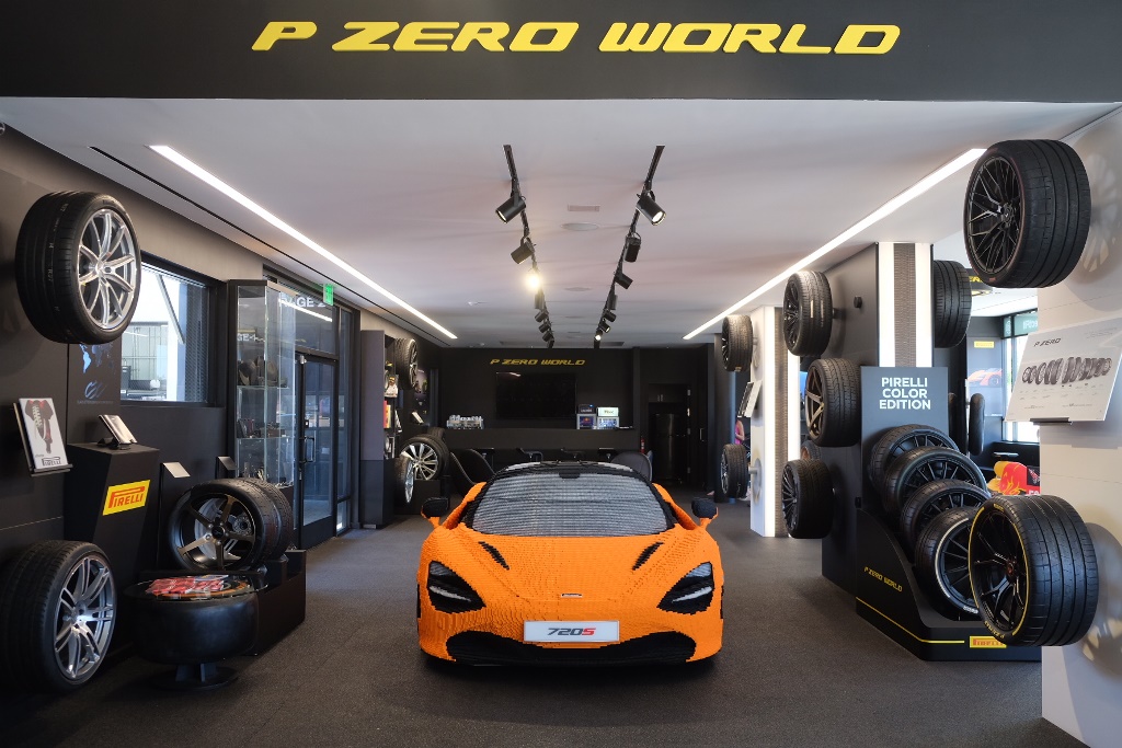LEGO McLaren 720S featured in P Zero World, the first Pirelli flagship store in the world.