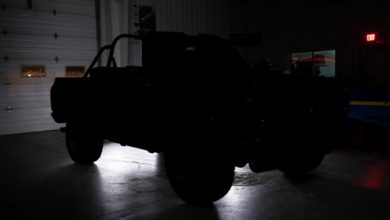 Teaser image of Ringbrothers' 1972 K5 Chevrolet Blazer project. The shadowy will catch the spotlight during the Oct. 30-Nov. 2 S