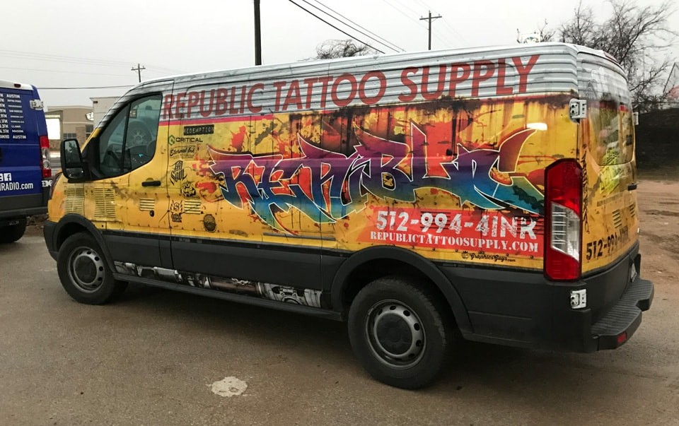 Republic Tattoo wrap by Eric and Frank from Graphics Guys of Austin, Texas