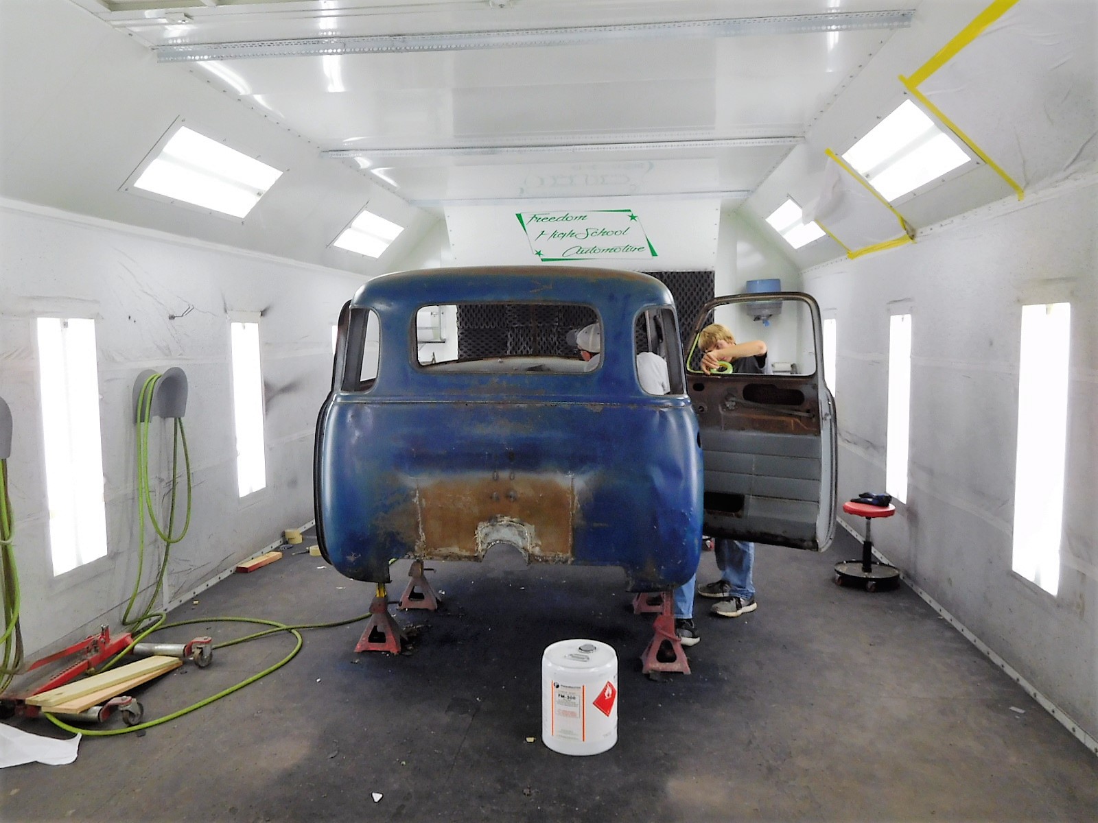 the cab of the truck had been moved into the schoolâ€™s high-tech paint booth.