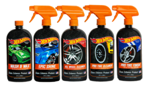 The Hot Wheels Americana Series of car care products include Wash & Wax, Epic Shine, All Wheel Cleaner, Pro Tire Cleaner and Pro