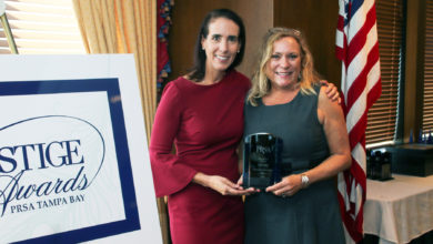 Tampa Bay PRSA Chapter President Mary Margaret Hull (left), and Leslie Allen, PR director and event manager for Martin & Co.