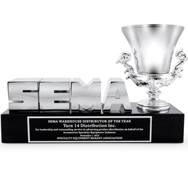 Turn 14 Distribution's SEMA Warehouse Distributor of the Year award. It's the company's second time in three years winning the a