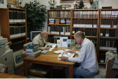 Researchers working at the Horseless Carriage Foundation Inc. Automotive Research Library in La Mesa, California