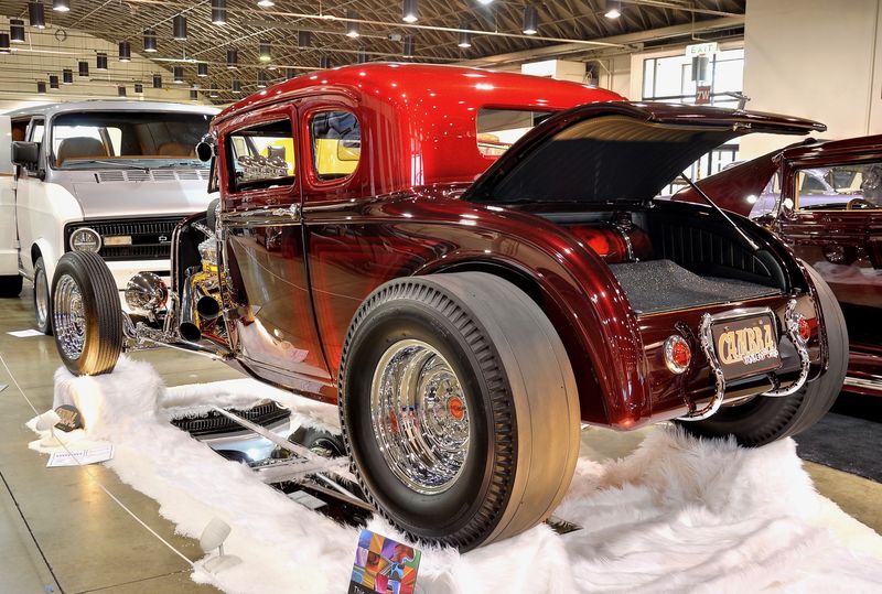 From the Cambra Speed Shop (Orange, CA), Peter Georgeades' 1930 Ford Model A Coupe with blown Chev small block and retro chrome