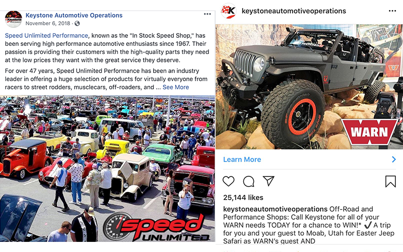 Keystone Automotive Operations Facebook and Instagram Posts