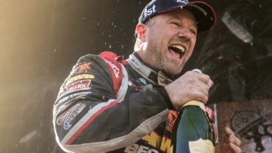 Jason Scherer celebrates after becoming the first back-to-back winner of the Nitto King of the Hammers powered by Optima Batteri