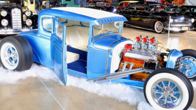Done up with suicide doors, a Buick nailhead V-8 with six Strombergs and slammed stance, Mike Collman's '31 Ford Model A Coupe
