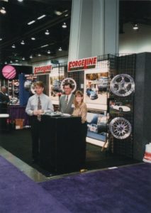 The Forgeline booth at the company's first SEMA in 1997. From left to right: Dave Schardt, Steve Shardt and Dave's wife Sherri S