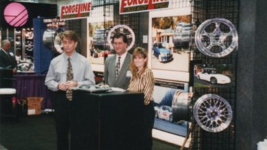The Forgeline booth at the company's first SEMA in 1997. From left to right: Dave Schardt, Steve Shardt and Dave's wife Sherri S