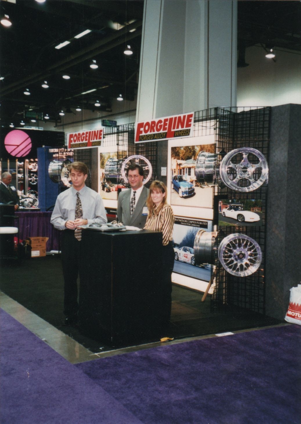 The Forgeline booth at the company's first SEMA in 1997. From left to right: Dave Schardt, Steve Shardt and Dave's wife Sherri S