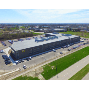 Bird's-eye view of HELLA's new U.S. headquarters inÂ Northville, Michigan. Vehicle lighting and electronics manufacturer.