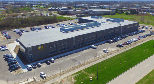 Bird's-eye view of HELLA's new U.S. headquarters inÂ Northville, Michigan. Vehicle lighting and electronics manufacturer.