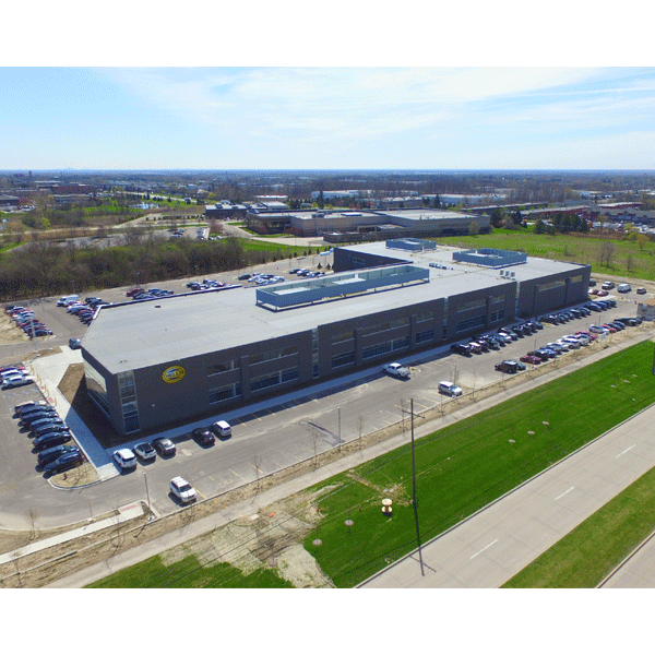 Bird's-eye view of HELLA's new U.S. headquarters in Northville, Michigan. Vehicle lighting and electronics manufacturer.